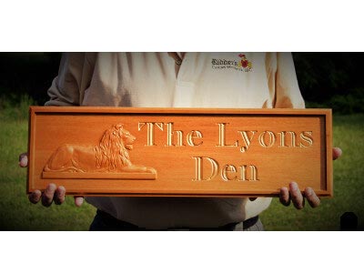 Lion Lyon Lyons Lyonâ€™s Lions Den Mahogany Carved CNC Sign Gift Family Room Name