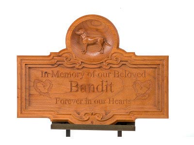 Pet Memorial Bandit Sign Carved Cherry Mahogany CNC Heart Hearts Plaque Labrador Irish Setter Dog Cat Animal