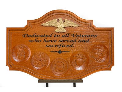 Plaque Sign Vet Vets Veteran Veterans Army Navy Marines Air Force Mahogany Carved Eagle Golden Hand Painted Coast Guard CNC Gift Memorial Award