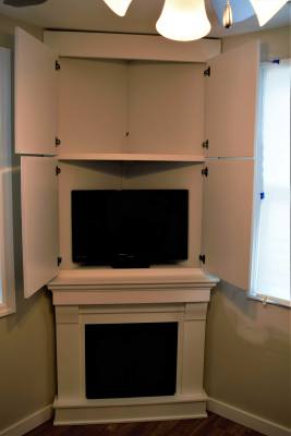 Corner Cabinet TV Entertainment Paint White Fire Fireplace Storage