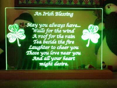 Irish Saying LED Light Lighted Shamrock Shamrocks Gift Mother Motherâ€™s Day Green Blessing Acrylic Carved CNC Mahogany Cherry
