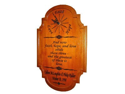 Sign Plaque Wedding Anniversary Birthday Gift Faith Hope Love Clock Mahogany Cherry Shellac CNC Carved
